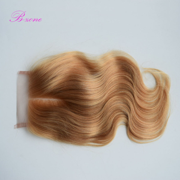 27# Blonde Lace Closure Malaysian 100% Human Hairpieces 4x4