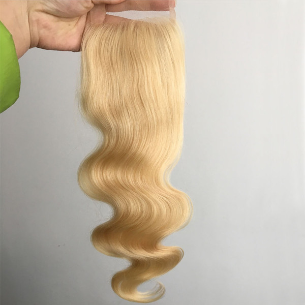 8A Top Grade 100% Peruvian Human Hair Lace Frontal Closure Blond 613# 4X4 Top Closure Body Wave With Baby Hair