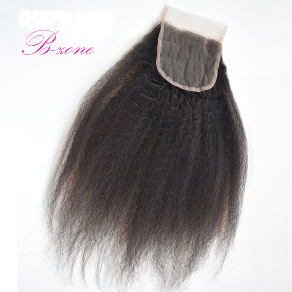 Cheap Peruvian Lace Closure Bleached Knots Virgin Kinky Straight Lace Closure 7A Grade Italian Yaki lace Top Closure three part