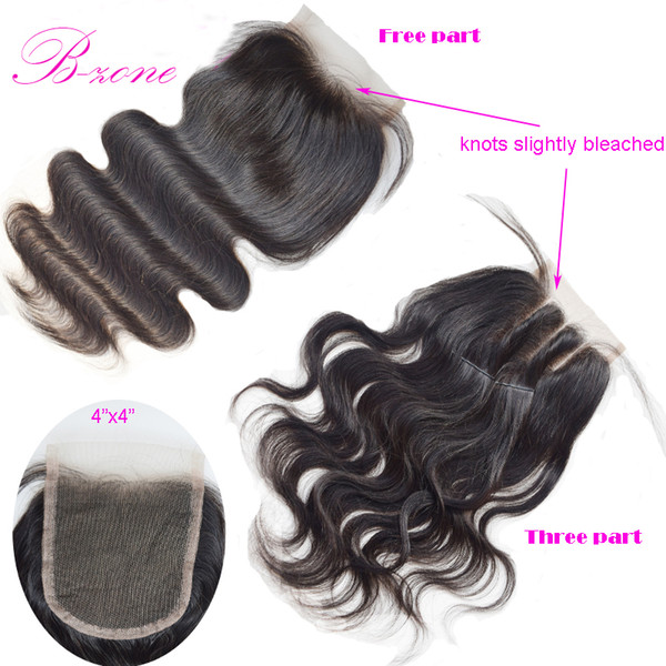 7A Unprocessed Malaysian Body Wave Lace Closure 4x4 Virgin Human Hair Free Middle 3 Part Swiss Lace Closures Bleached Knots with baby hair