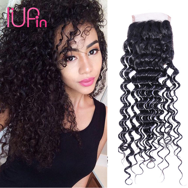 IUPin Hair Products Deep Wave Virgin Indian Human Hair 4x4 Lace Closure 8