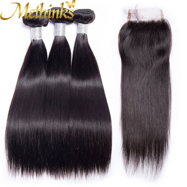 Methinks Hair Straight Indian Hair Bundles With Closure 4Pcs/Lot Raw Indian Bundles Remy Human Hair 3 Bundles With Closure