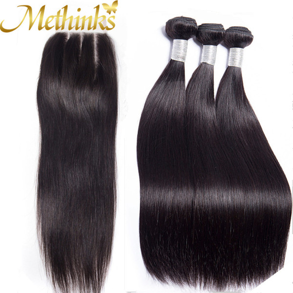 Methinks Hair Straight Peruvian Hair Bundles With Closure 4Pcs/Lot Remy Human Hair Bundles With Closure Peruvian Bundles Deal