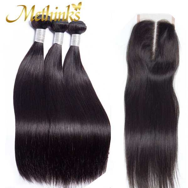 Methinks Hair Raw Indian Hair Weave Bundles With Closure 3 Bundles With Closure Remy Human Hair Weave Bundles With Closure