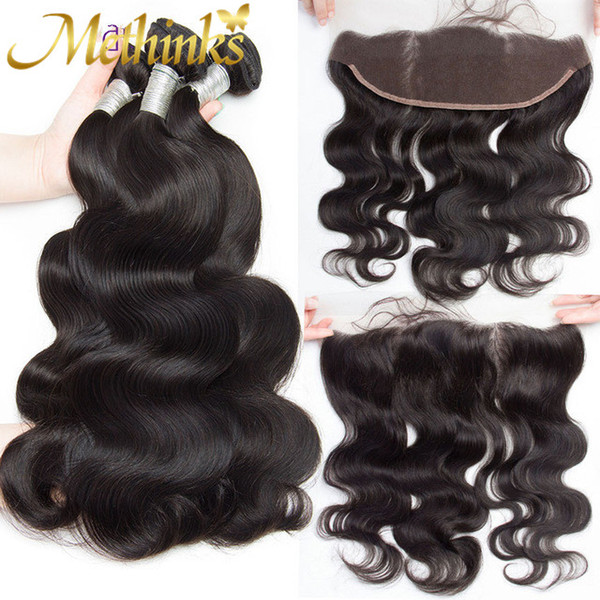 Methinks Hair 13x4 Lace Frontal Closure With Bundles Remy Brazilian Body Wave Human Hair Bundles With Lace Closure 4Pcs/Lot