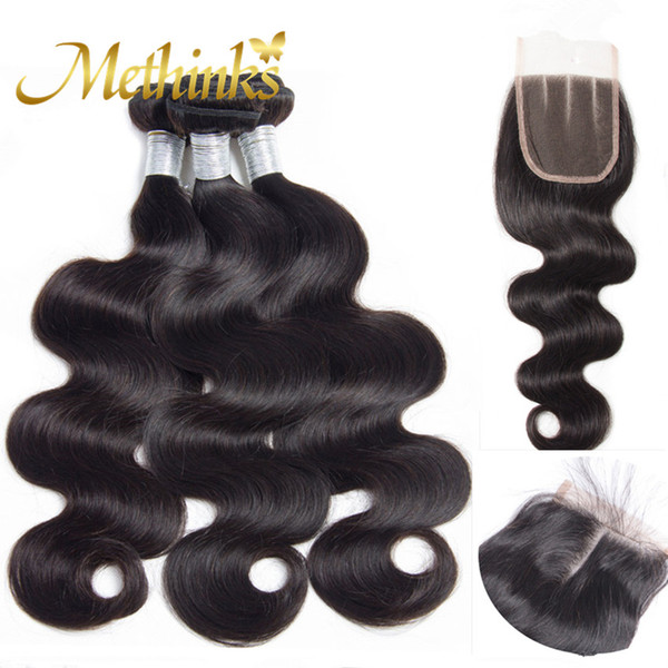 Methinks Hair Malaysian Body Wave Bundles With Closure 3 Bundles & Closure Natural Color Remy Human Hair Bundles With Closure