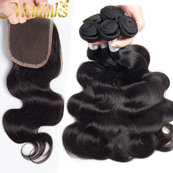 Methinks Hair Raw Indian Hair Bundles With Closure 5Pcs/Lot 100% Human Hair Bundles With Closure Remy Indian Body Wave Bundles Deal