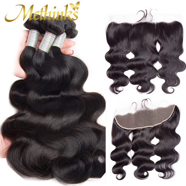 Methinks Hair Brazilian Body Wave Bundles With Frontal 100% Human Hair Bundles With Frontal 10-30 Inch Brazilian Hair Weave Bundles