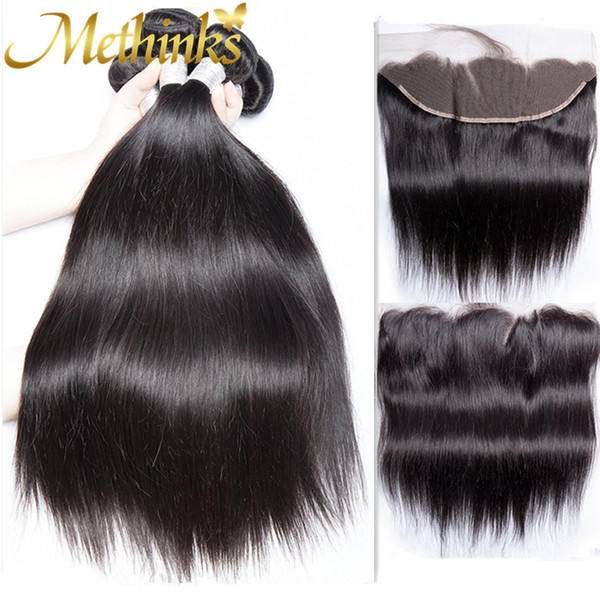 Methinks Hair Brazilian Straight Hair Weave Bundles Lace Frontal Closure With Bundles Remy Human Hair 3 Bundles With Frontal