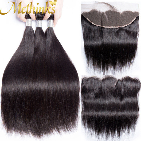 Methinks Hair Lace Frontal Closure With Bundles Remy Peruvian Straight Hair 3 Bundles & Frontal Human Hair Bundles With Closure