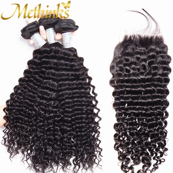 Methinks Hair Deep Wave 3 Bundles With Closure Malaysian Hair Bundles With Closure Remy Human Hair Weave Bundles With Closure