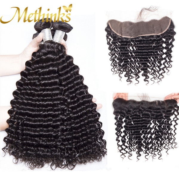 Methinks Hair Deep Wave Bundles With Frontal Brazilian Hair Weave Bundles With Closure Remy Human Hair 3 Bundles With Lace Frontal