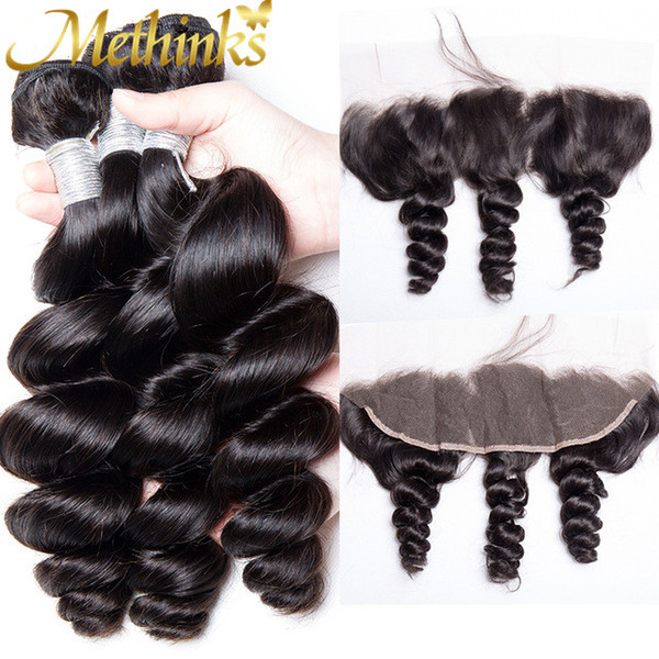 Methinks Hair Loose Wave Bundles With Frontal Peruvian Hair Bundles With Lace Frontal Closure Remy Human Hair Frontal With Bundles