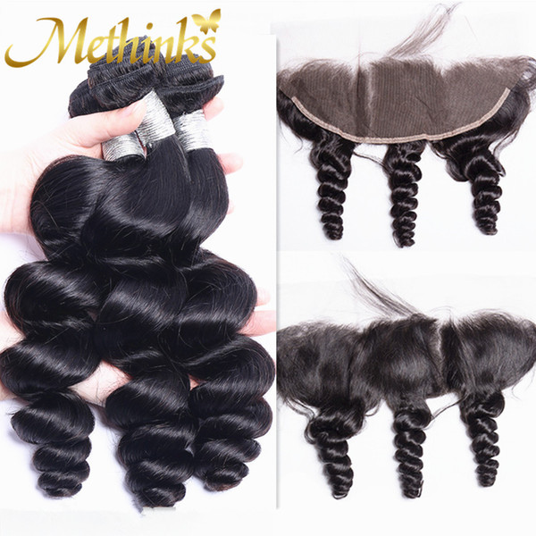 Methinks Hair Brazilian Hair Weave Bundles With Lace Frontal Closure Loose Wave Bundles & Frontal 3 Bundles With Frontal