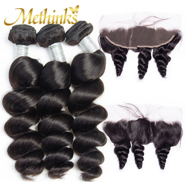 Methinks Hair Malaysian Loose Wave With Frontal 4Pcs/Lot 100% Human Hair Bundles With Frontal Remy Lace Closure With Baby Hair