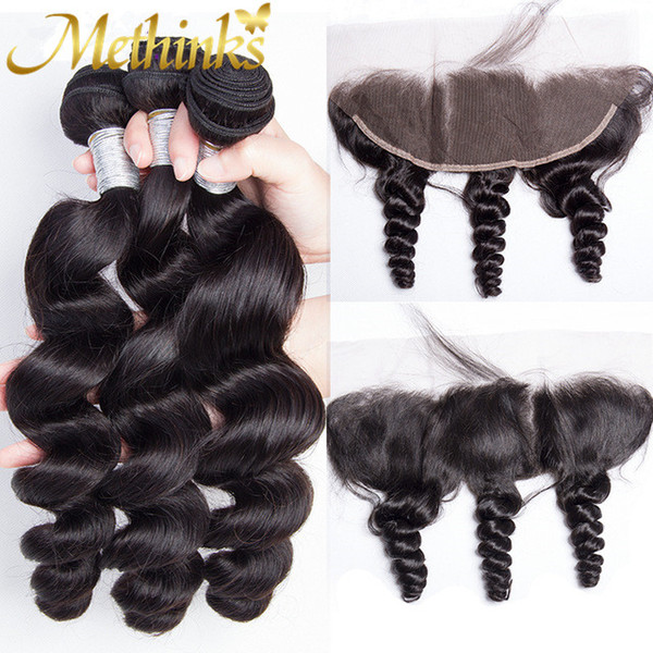 Methinks Hair Brazilian Hair Weave Bundles Loose Wave Lace Frontal Closure With Bundles 4 Pcs/Lot Remy Human Hair Bundles With Closure