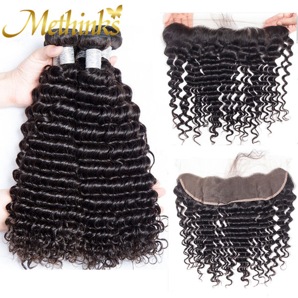 Methinks Hair Deep Wave Bundles With Frontal Malaysian Hair 3 Bundles With Frontal Remy Human Hair Bundles With Frontal