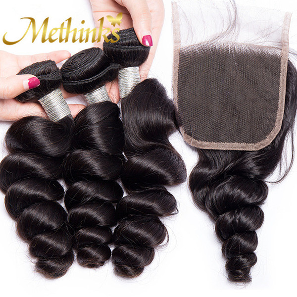 Methinks Hair Brazilian Loose Wave Bundles With Closure 4pcs/Lot 3 Bundles With Closure Remy Human Hair Bundles With Closure