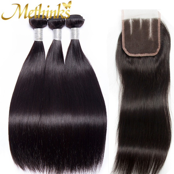 Methinks Hair Straight Human Hair Bundles With Closure Remy Hair 3 Bundles With Closure Brazilian Weave Bundles With Closure