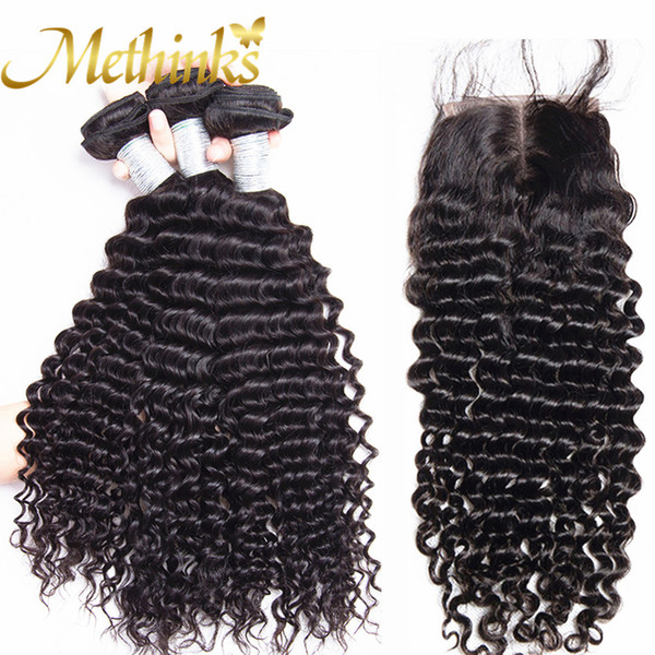 Methinks Hair Brazilian Hair Weave Bundles With Closure Remy Human Hair 3 Bundles With Lace Closure Deep Wave Bundles With Closure