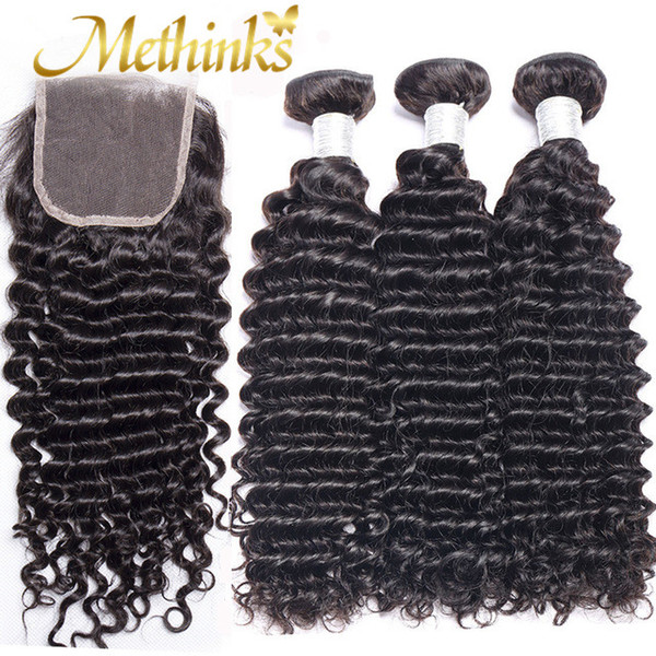 Methinks Hair Deep Wave Bundles With Closure Remy Human Hair 3 Bundle Lace Closure Deals Brazilian Hair Weave Bundles With Closure