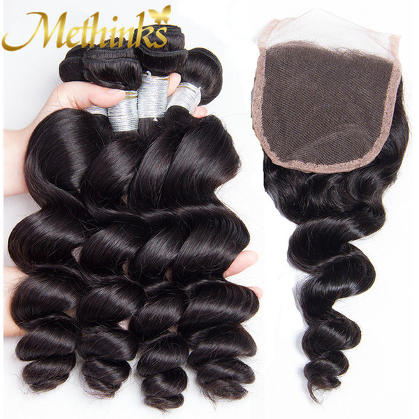 Methinks Malaysian Hair 4 Bundles With Closure Loose Wave Bundles & Closure Free Part Remy Human Hair Bundles With Closure