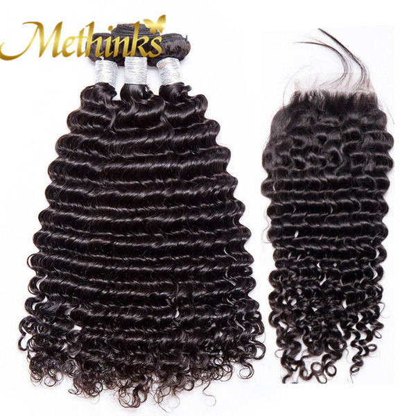 Methinks Hair Brazilian Deep Wave Bundles With Closure 4Pcs/Lot 3 Bundles With Closure Remy Human Hair Bundles With Closure