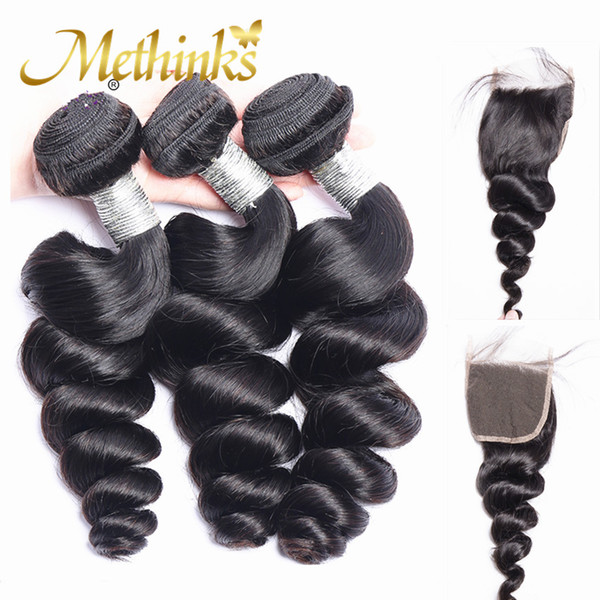 Methinks Brazilian Hair Weave Bundles With Lace Closure Remy Human Hair 3 Bundle Deals 4 Pcs/Lot Loose Wave Bundles With Closure