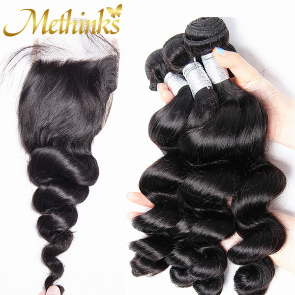 Methinks Malaysian Loose Wave Bundles With Closure 4 Bundles Deal 100% Remy Human Hair 3 Bundles With Lace Closure Malaysian Hair