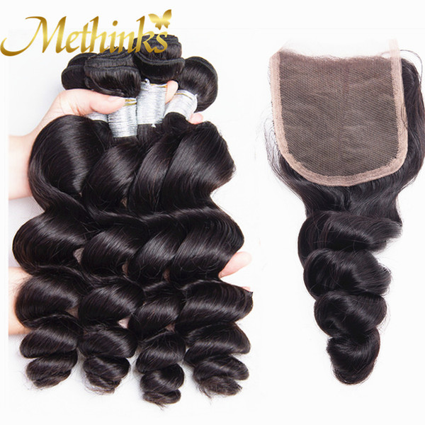 Methinks Hair Peruvian Loose Wave Bundles With Closure 5Pcs/Lot 100% Remy Human Hair 4 Bundles With Closure Deal Natural Color