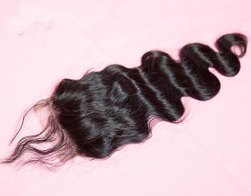big sale Brazilian Virgin Body Wave Human Hair Cheap 4x4 Top Lace Closures Pieces With Bleached Knots Free Middle three Part Stock