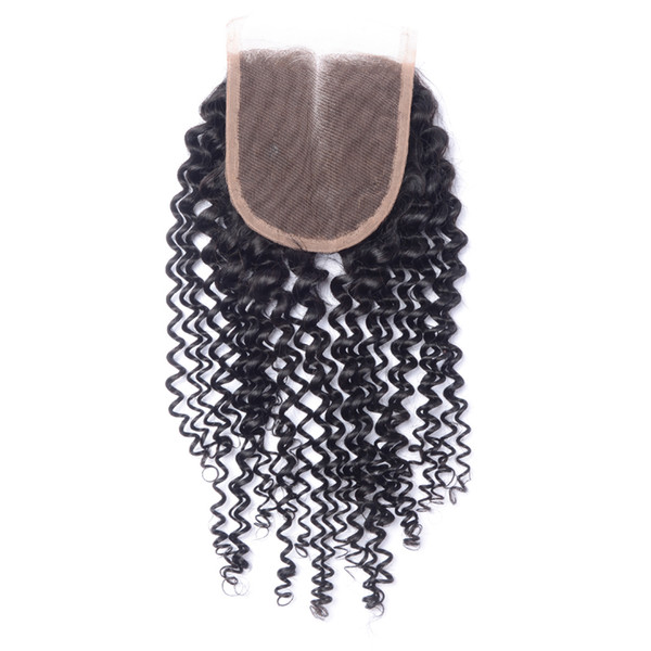 Cheap Virgin Kinky Curly Closure 4X4 Peruvian Curly Human Hair Lace Closure Bleached Knot Free MIiddle 3 Part Closure