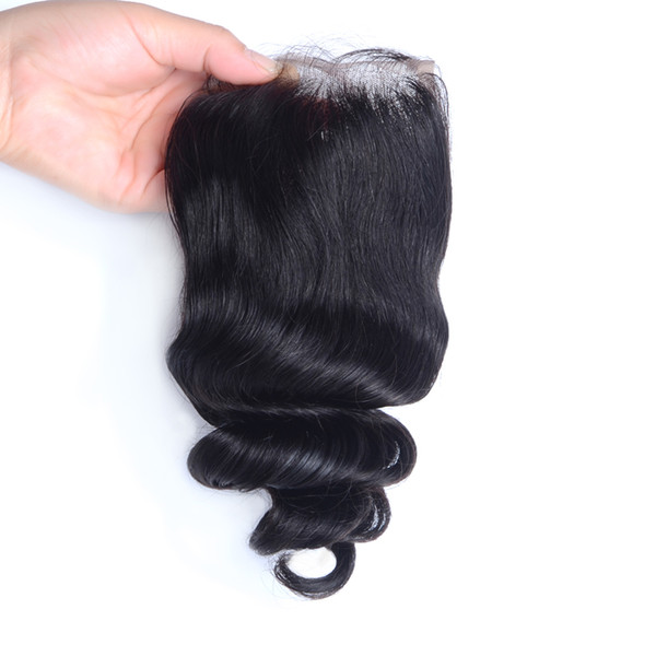 Brazilian Loose Wave Closure 4*4 Natural Swiss Lace Closure With Bleached Knots Malaysian Peruvian Indian Top Closure