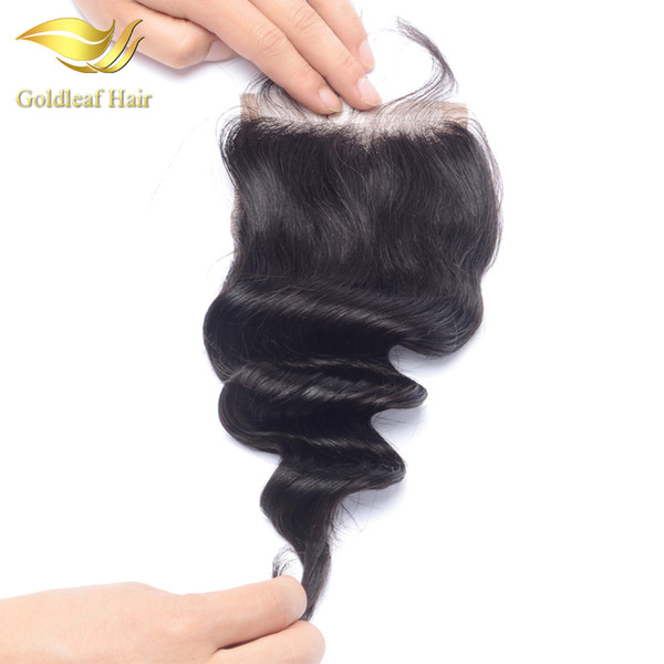 Lace Closure Brazilian Lace Closure Loose Wave Natural Black Bleached Knots Middle/Free/Three Way Part 4x4