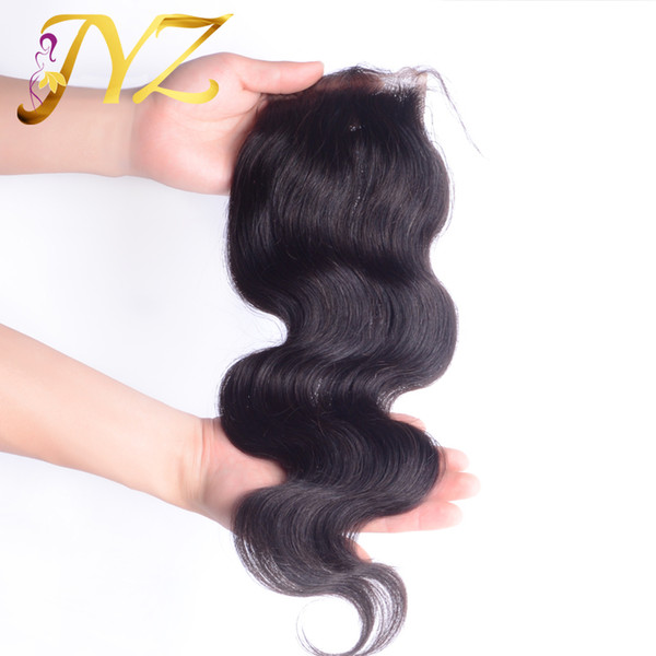 Top Quality Swiss Lace Closure Body Wave Malaysian Brazilian Peruvian Indian Human Hair 4x4 Lace Closure Bleached Knots No Shedding