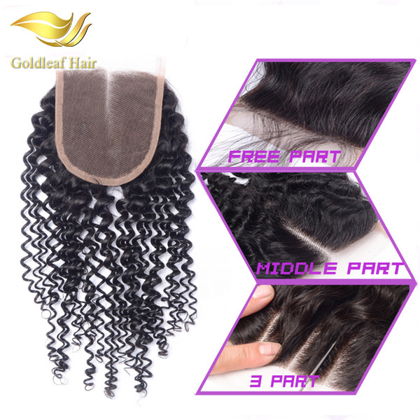 Lace Closure Bleached Knots Brazilian Kinky Curly Human Hair Closure 4x4 Free Middle Three Part Malaysian Peruvian Indian Lace Closure