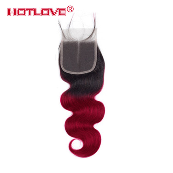 Hotlove 4*4 Lace Closure 1B/burgundy Body Wave Brazilian Human Hair Closure With Baby Hair Natural Headline Extensions 10-20 Inch Remy Hair