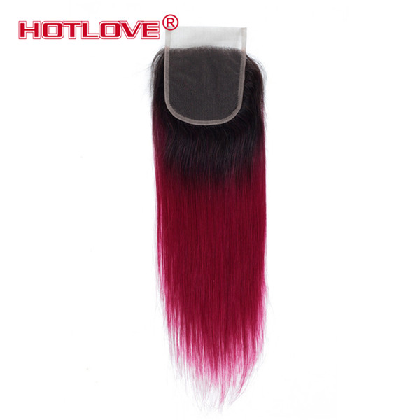 Hotlove Brazilian Straight Ombre Hair Lace Closure 10-20 Inch Pre-Color Huamn Hair 4*4 Middle Lace Closure 1 pcs/lot