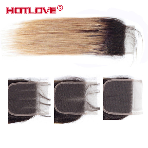 Hotlove Brazilian Straight Ombre 1B/27 Hair Lace Closure Free/Middle/Three Part 4x4 Inch Swiss Lace Closure Pre-Colored 