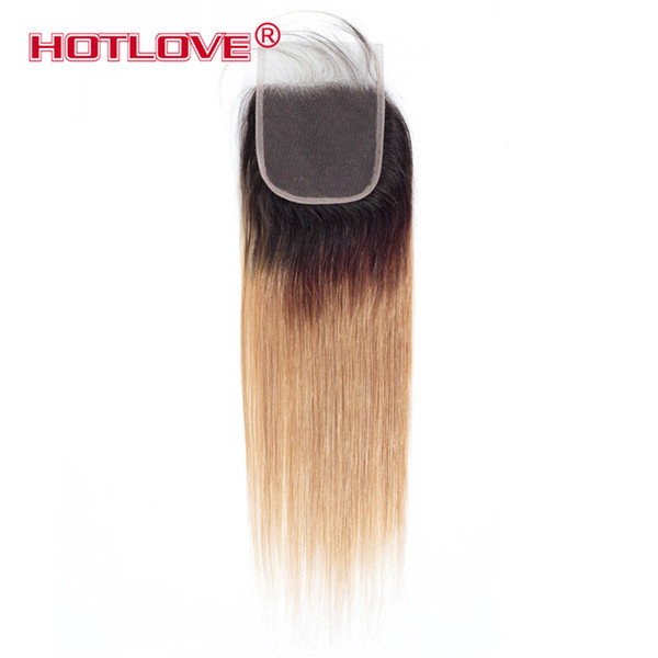 Hotlove Brazilian Straight Ombre 1B/27 Hair Lace Closure Free Part 4x4 Inch Swiss Lace Closure Pre-Colored With Baby Hair 