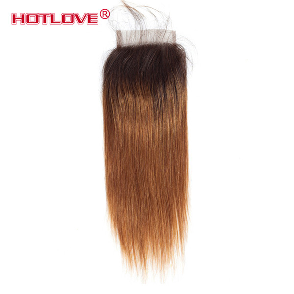 Hotlove 4x4 Ombre Lace Closure Brazilian Straight Closure Piece Free Part 1b/30 Two Tone Human Hair Closure 10-20 Inch 