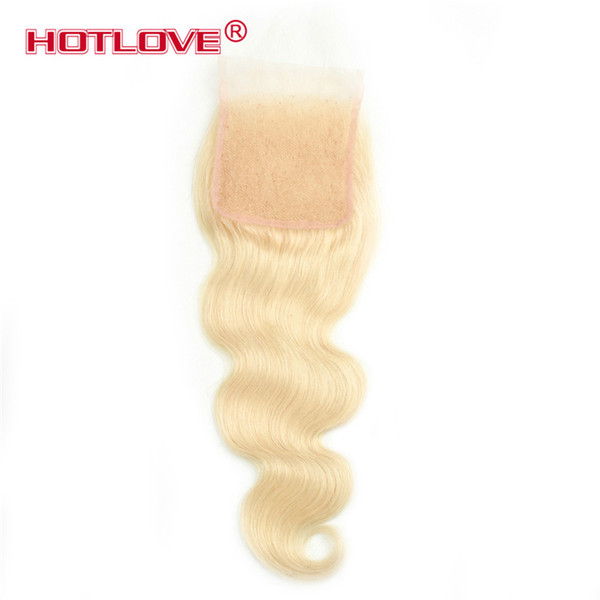 HOTLOVE Hair Brazilian Virgin Remy Human Hair Bleached Knots 4*4 Swiss Lace Top Closure with Baby Hair Pure Color 613 Blond Body Wave