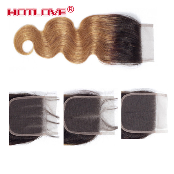 Hotlove Ombre 1B/27 4*4 Lace Closure Free/Middle/Three Part Pre-Colored 10-20 Inch Brazilian Body Wave Lace Closure