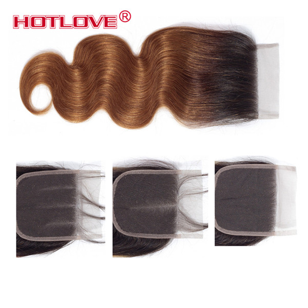 Hotlove Body Wave Lace Closure Ombre 1B/30 Brazilian Human Hair 4*4 Lace Colsure Free/Middle/Three Part Pre-Colored 10-20 Inch