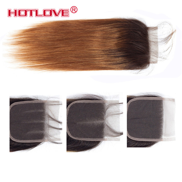 Hotlove 1B/30 Ombre Hair Lace Closure Brazilian Straight Free/Middle/Three Part 4x4 Inch Lace Closure Pre-Colored 10-20 Inch 