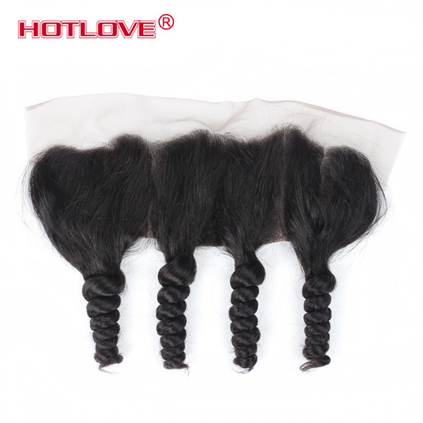 HOTLOVE Human Hair Brazilian Malaysian Peruvian Indian 13 X 4 Lace Frontal Pre Plucked Baby Hair Loose Curl Wave Closure Ear to Ear