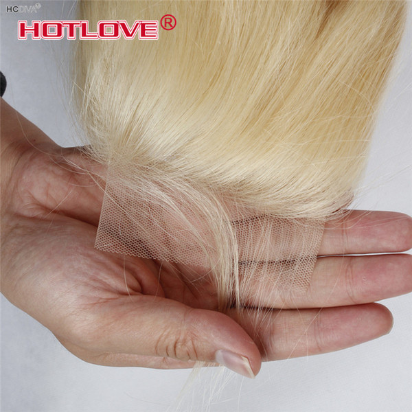 Color 613 Blonde Top Lace Closure 4*4 inch Brazilian Virgin Remy Human Straight Weaves Honey Blonde Free Part Closure with Baby Hair HOTLOVE