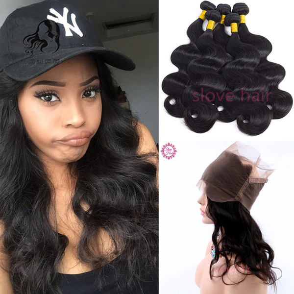 360 Lace Frontal with Bundles Brazilian Human Hair Weaves Human Hair Bundle with Lace Closure 4PCS/lot 