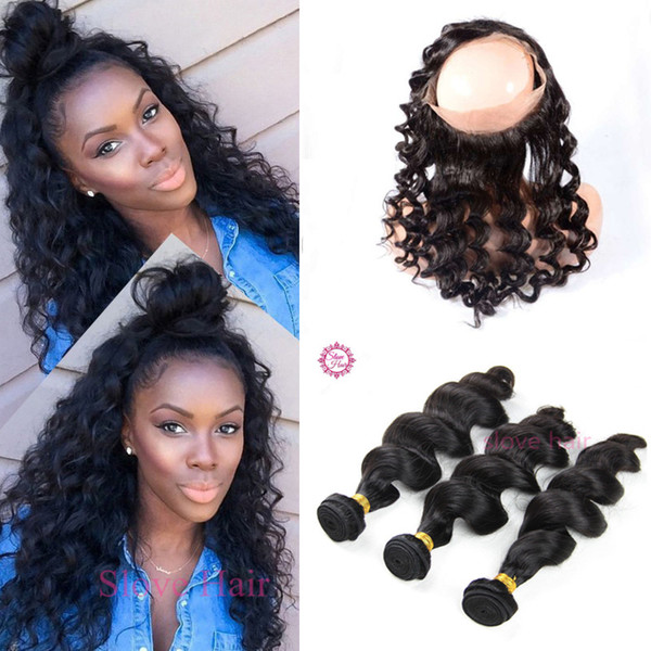 360 Lace Frontal with Bundle Brazilian Virgin Hair with 360 Lace Frontal Closure Loose Wave 360 Lace Frontal Closure with Bundles