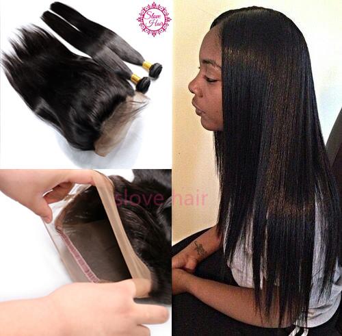 Pre Plucked 360 Lace Frontal With Bundles Human Virgin Hair Straight Hair Weave Bundles With 360 Full Lace Frontal 4 Pcs/Lot